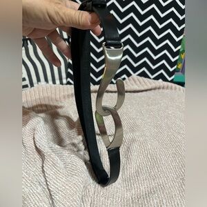 Black Leather Belt with Silver Buckle